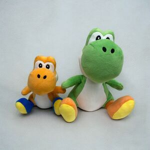 Lot of 2 Super Mario YOSHI Plush Stuffed Animal Toys Green Orange Nintendo